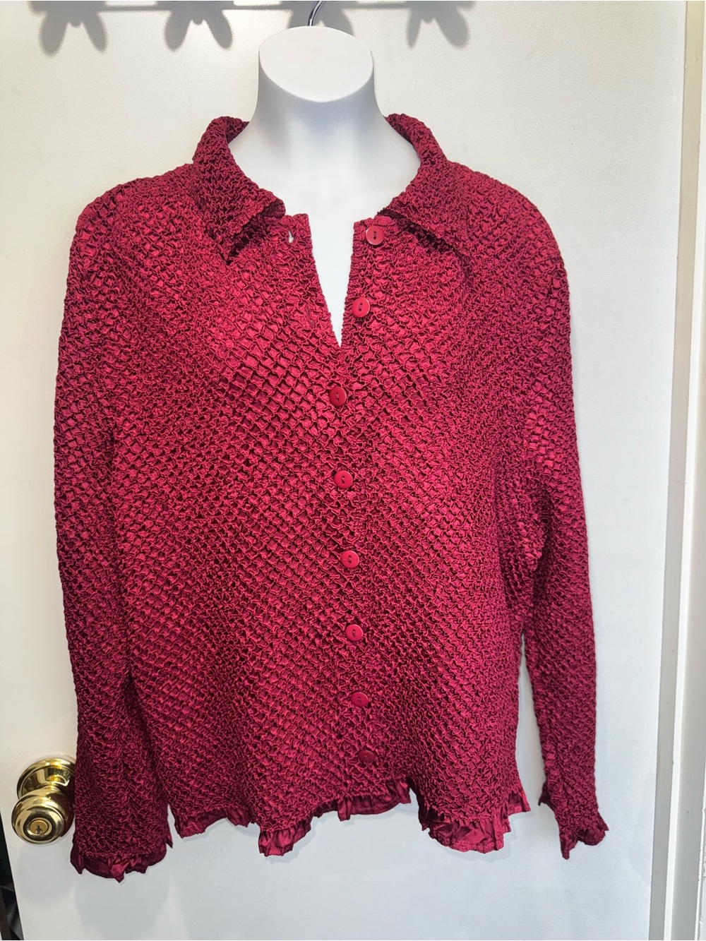 Bala Textured Button-Down Shirt in Deep Raspberry - Picture 2 of 7